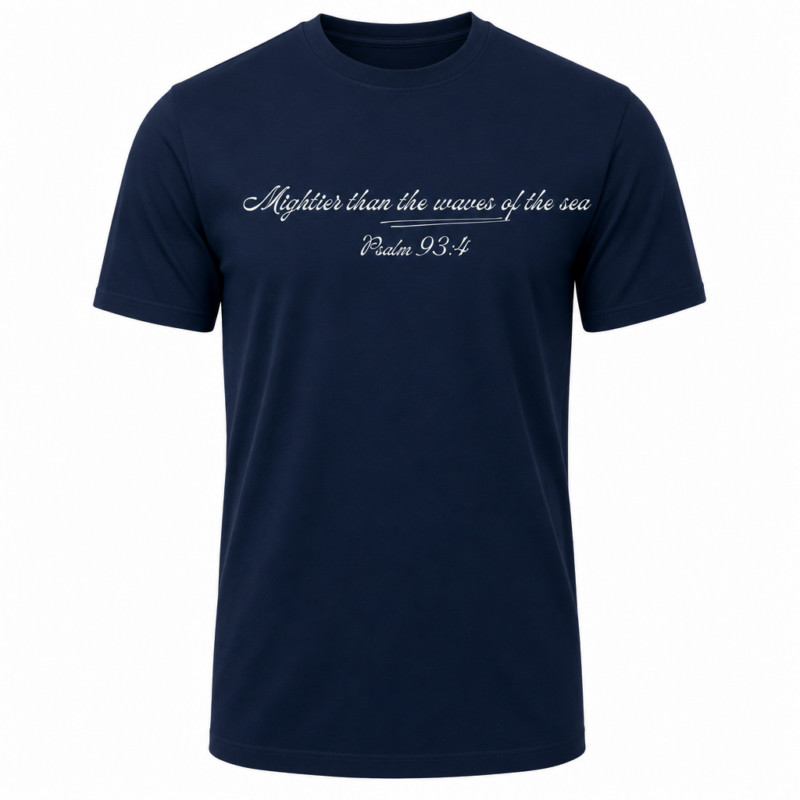 Mightier Than Waves Navy T-Shirt Front – Depoister Creations